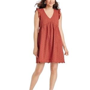Knox Rose Terracotta Burnt Orange Sleeveless Eyelet Dress NWT